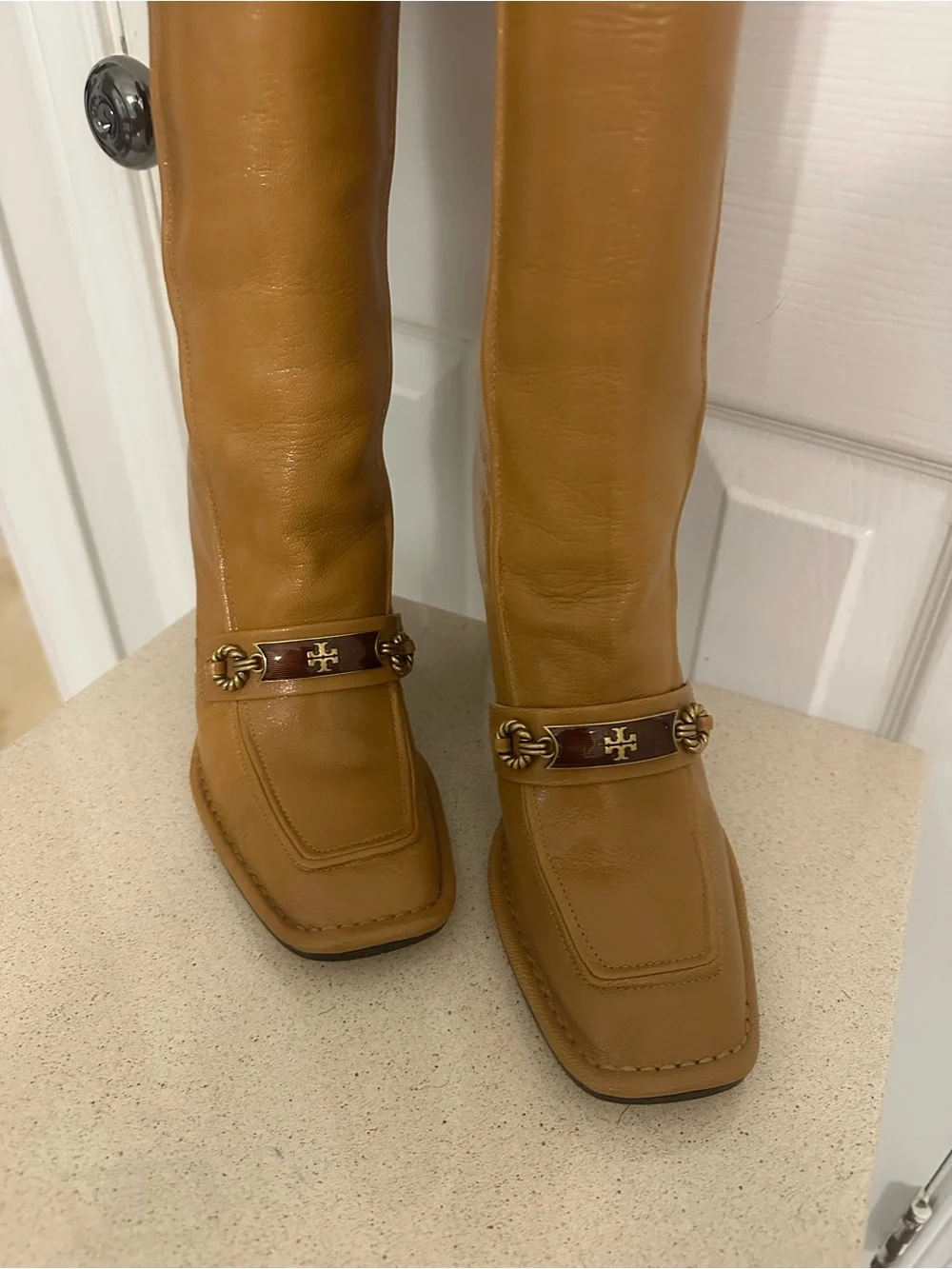 Tory Burch Leather Knee-High Block Heel Boots 8.5